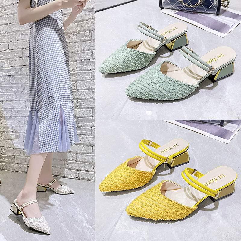 Damen Sandalen & Pantoletten mit spitzer Zehenpartie und Blockabsatz - Vielseitiger koreanischer Stil