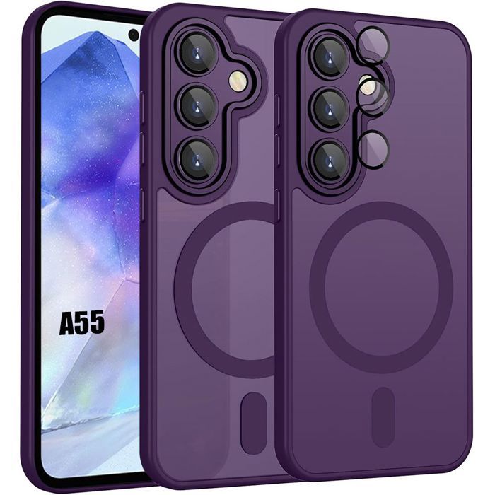 Coque pour Samsung Galaxy A55 5G, avec Anneau Magnétique et Vitre Caméra - Violet