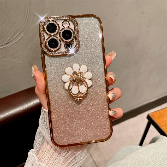 Für iPhone 16 Pro Max Luxus Plattierung Flash Diamant Rahmen Handyhülle Für iPhone 11 12 13 14 15 16 Plus Glitzer Halter Ständer Hülle
