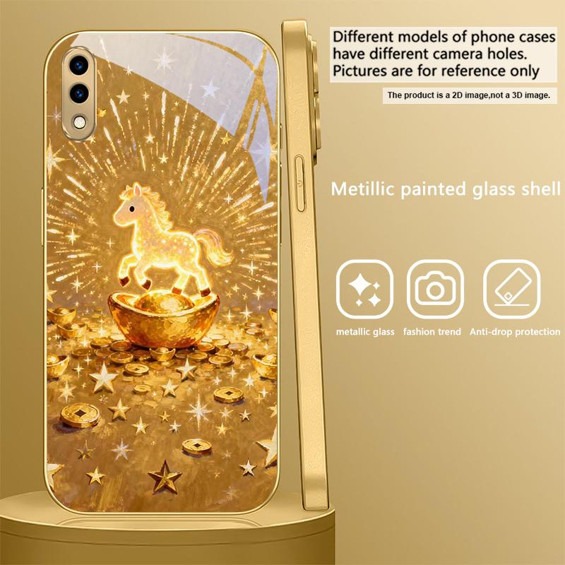 The shining golden pony For Samsung A 01 52S A04 A05S A10 A12 A13 22 23 24 36 42 M02 Note 10 20Ultra 8 9 Golden glass phone case