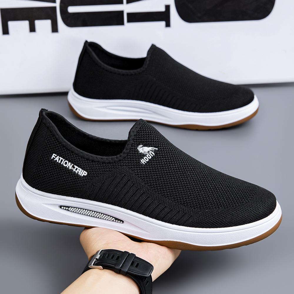 Men's Shoes 2025 Summer Breathable Mesh Shoes Soft Sole Lightweight Fly-woven Mesh Shoes One-pedal Men's Sports and Leisure Shoes