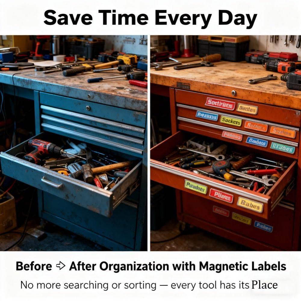 Portable 3D-Printed Tool Box Labels  For Steel Toolboxes Carts Drawers and Cabinets