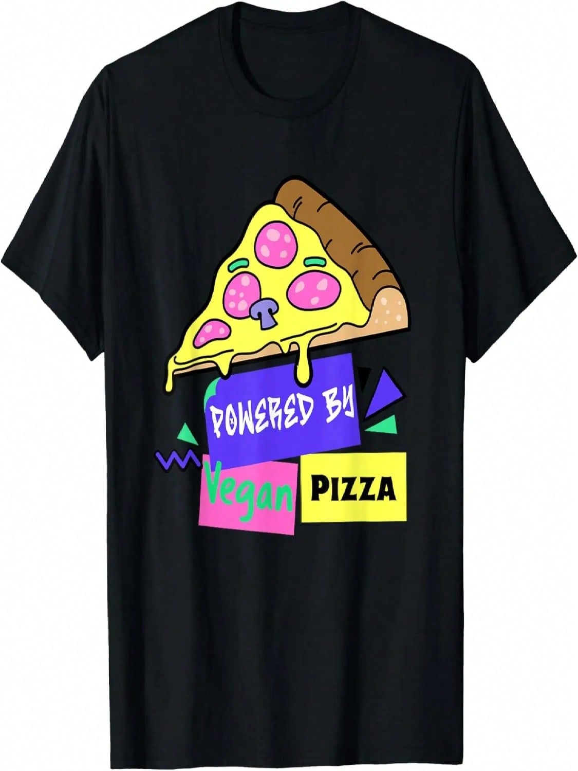 Vegetarian Vegan Fun Powered By Vegan Pizza Retro 90 s T-Shirt S разноцветный