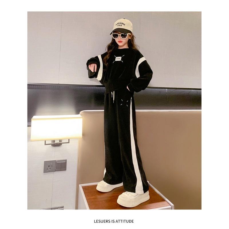 4-12Y Girl's Suit Spring and Autumn Sports Suit Fashion Casual Top + Wide Leg Trousers Two-piece Set