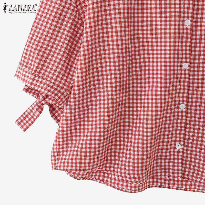 ZANZEA Damen Lässig Locker Reverskragen Kariert 3/4-Ärmel Bluse