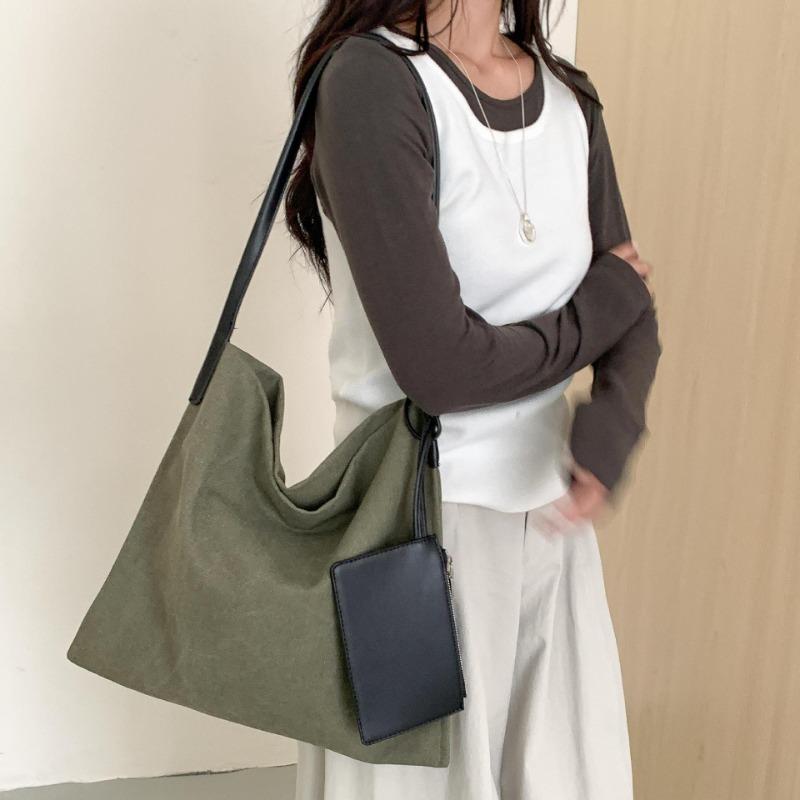 Canvas bag Lazy wind splicing tote bag Commuter large capacity New fashion Mother and child shoulder bag Women