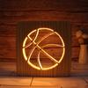 Veilleuse LED Basket-ball Bois Massif Faible Consommation Bouton Poussoir Lumière Chaude Douce Cadeau Créatif pour Amis Décoration de Chambre à Coucher Maison