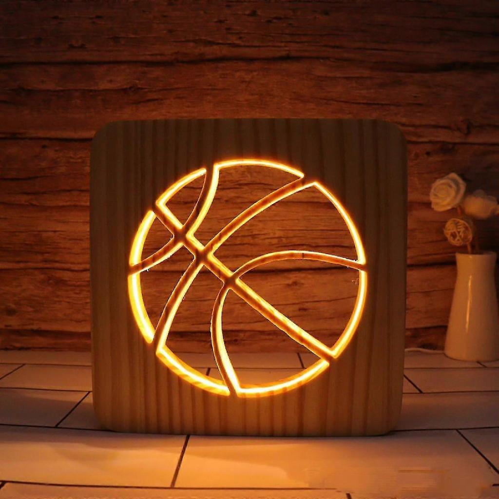 Basketball Led Night Light Solid Wood Low Energy Used Button Switch Soft Warm Light Creative Friends Gift Bedroom Home Decoration