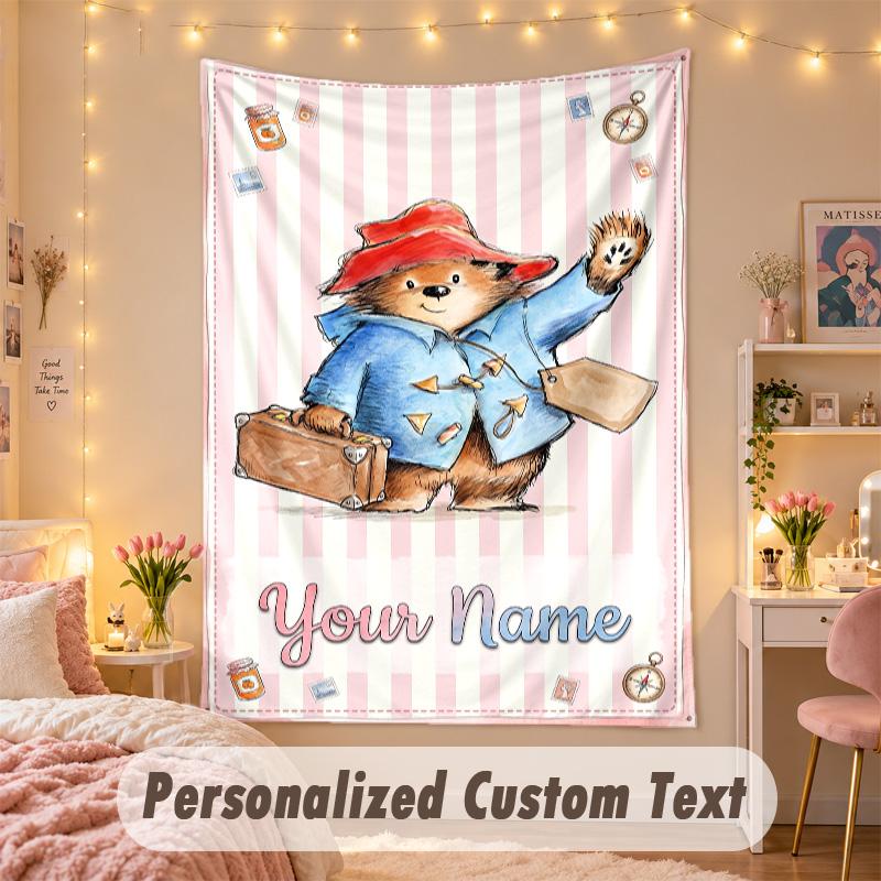 Custom Personalized Tapestry,Paddington Print Custom Name Text Wall Art Hanging for Bedroom