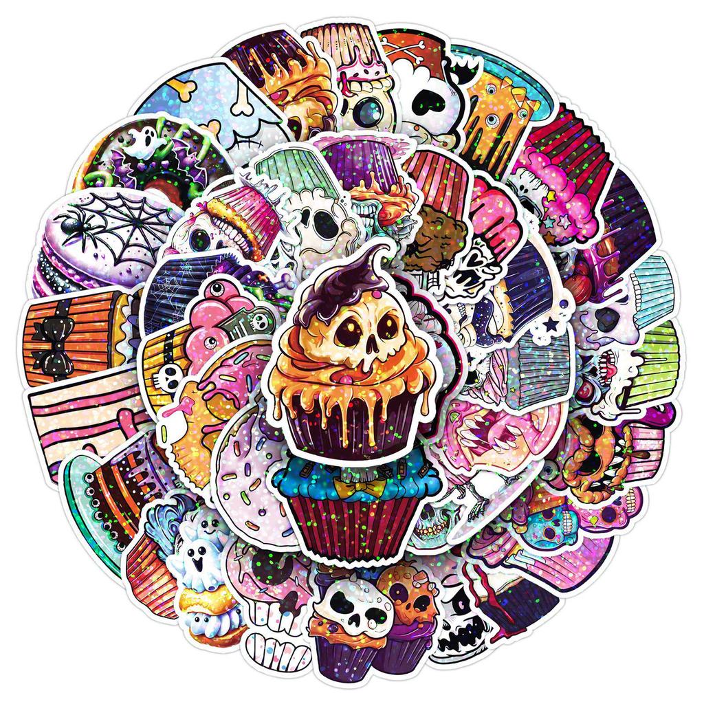 50 Fogli Impermeabili Pellicola Flash Teschio Adesivi Laser per Torte di Halloween
