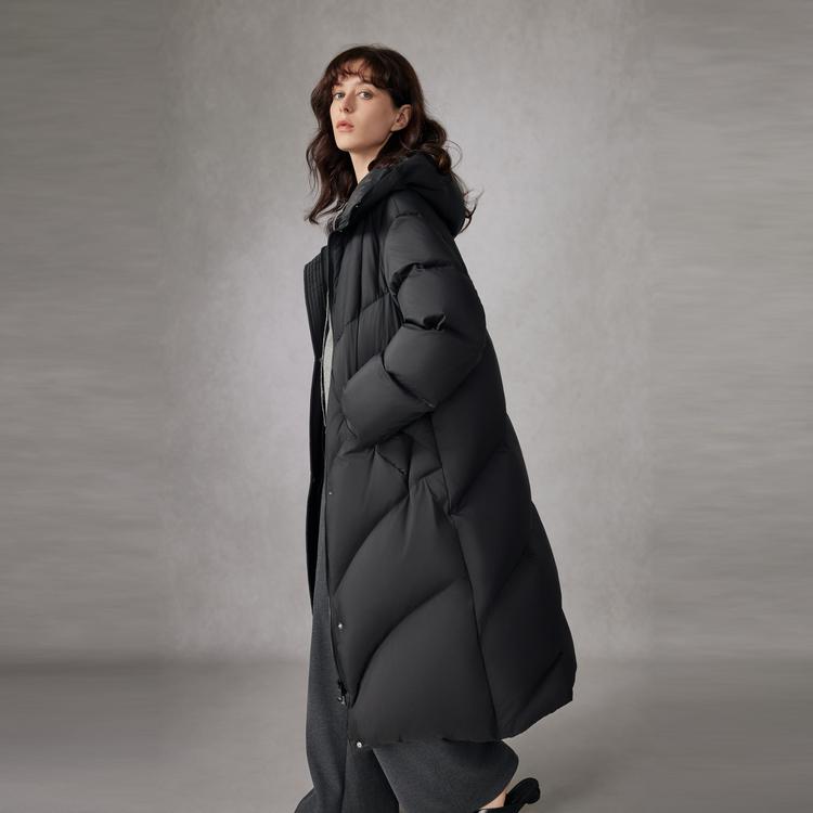 ELLE French Casual Basic Loose Versatile Long Sleeve Hooded Warm Long Puffer Coat Women Outerwear EY52082