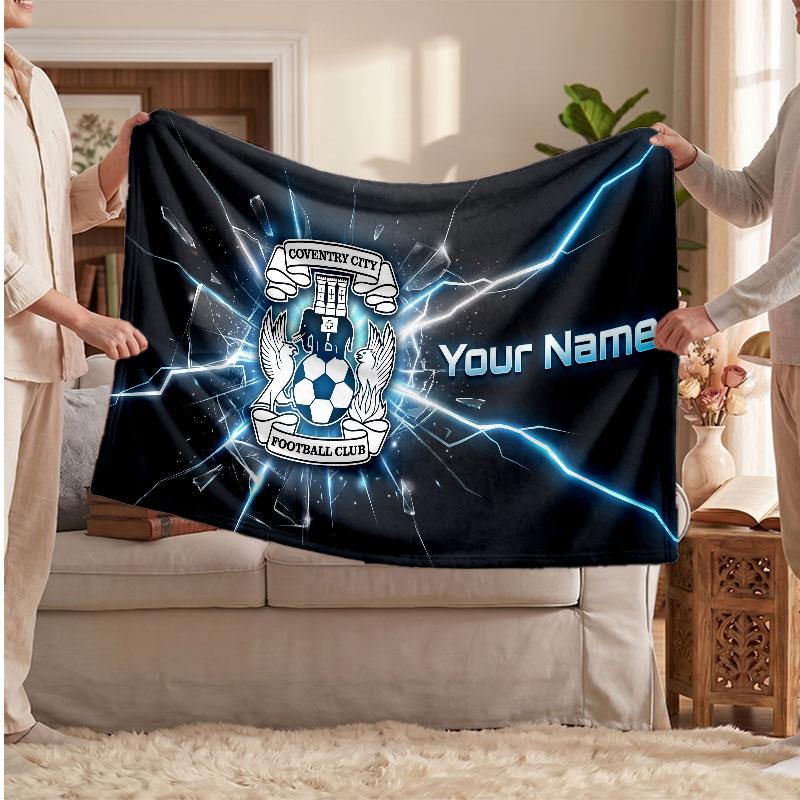Coventry City Personalized Fleece Blanket With Football Logo, Custom Name Text Soft Warm Home Throw Blanket
