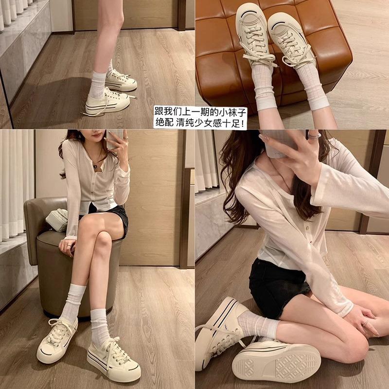 [sheii]~ Women's Shoes Spring and Summer Open Smile Platform Casual Canvas Board Shoes Women's White Shoes