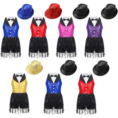 Girls Dance Jumpsuit Sleeveless Round Neck Sequin Keyhole Back Design Jazz Performance Competition Outfit