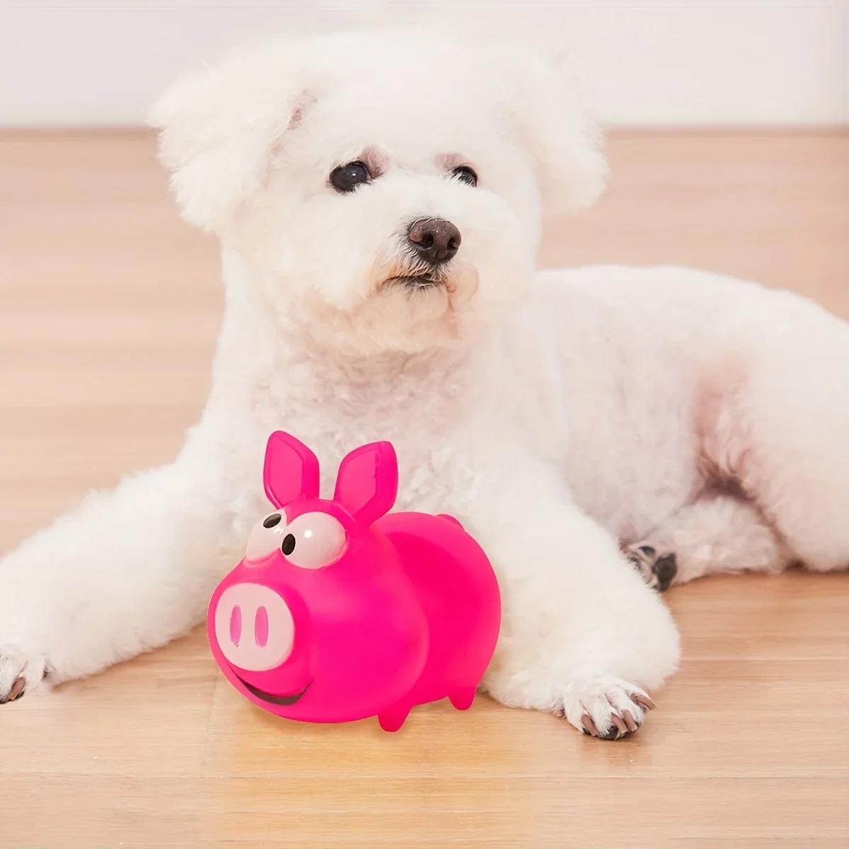 

1pc-rubber toy creative voice little monster, gnash-resistant one-eyed monster pig pig dog toy рожевий