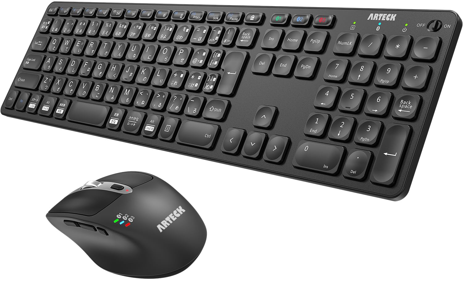 

Arteck Bluetooth Keyboard and Mouse Set, Multi-Pairing, Connects to 3 Devices Simultaneously, Type-C Rechargeable, Full-Size Bluetooth Keyboard with