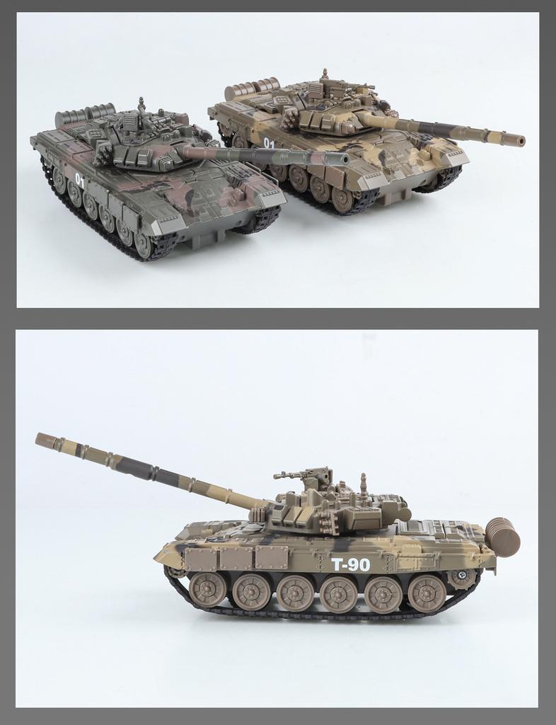 Simulated alloy T-90 main battle tank spray version military model boy toy light swing parts