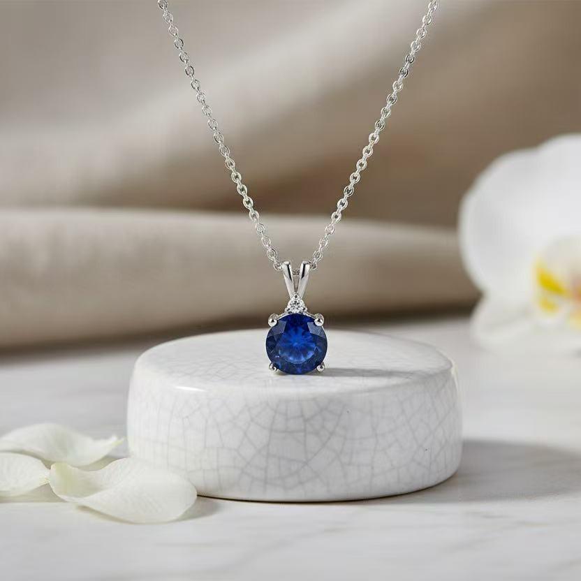 

925 Sterling Silver Blue Zircon Neck Chain Necklaces Women Luxury Quality Jewelry Exquisite Elegant Aesthetic Charms Accessories срібний
