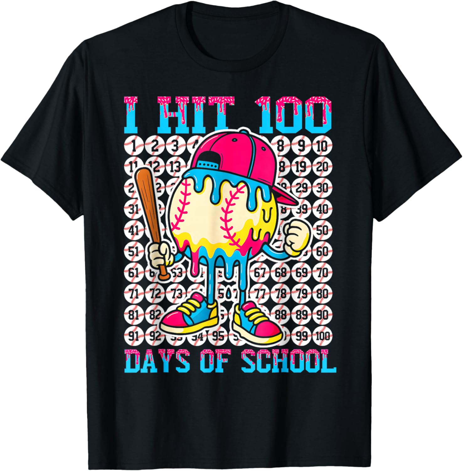 Baseball Ice Cream Drip 100 Days of School Boys Girls 100th T-Shirt S разноцветный