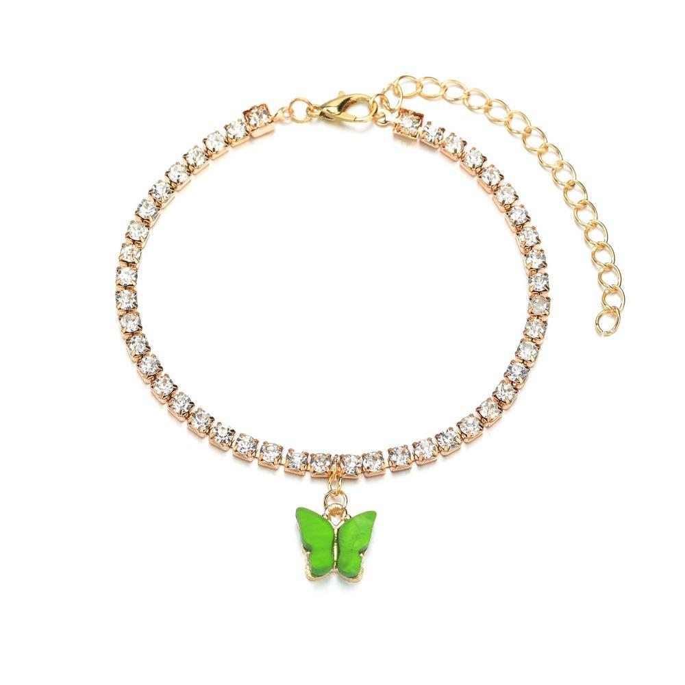 Einfacher Damen-Einreiher-Fußkettchen Strandwind Schmetterlingsanhänger Diamantenbesetztes Metall-Fußkettchen