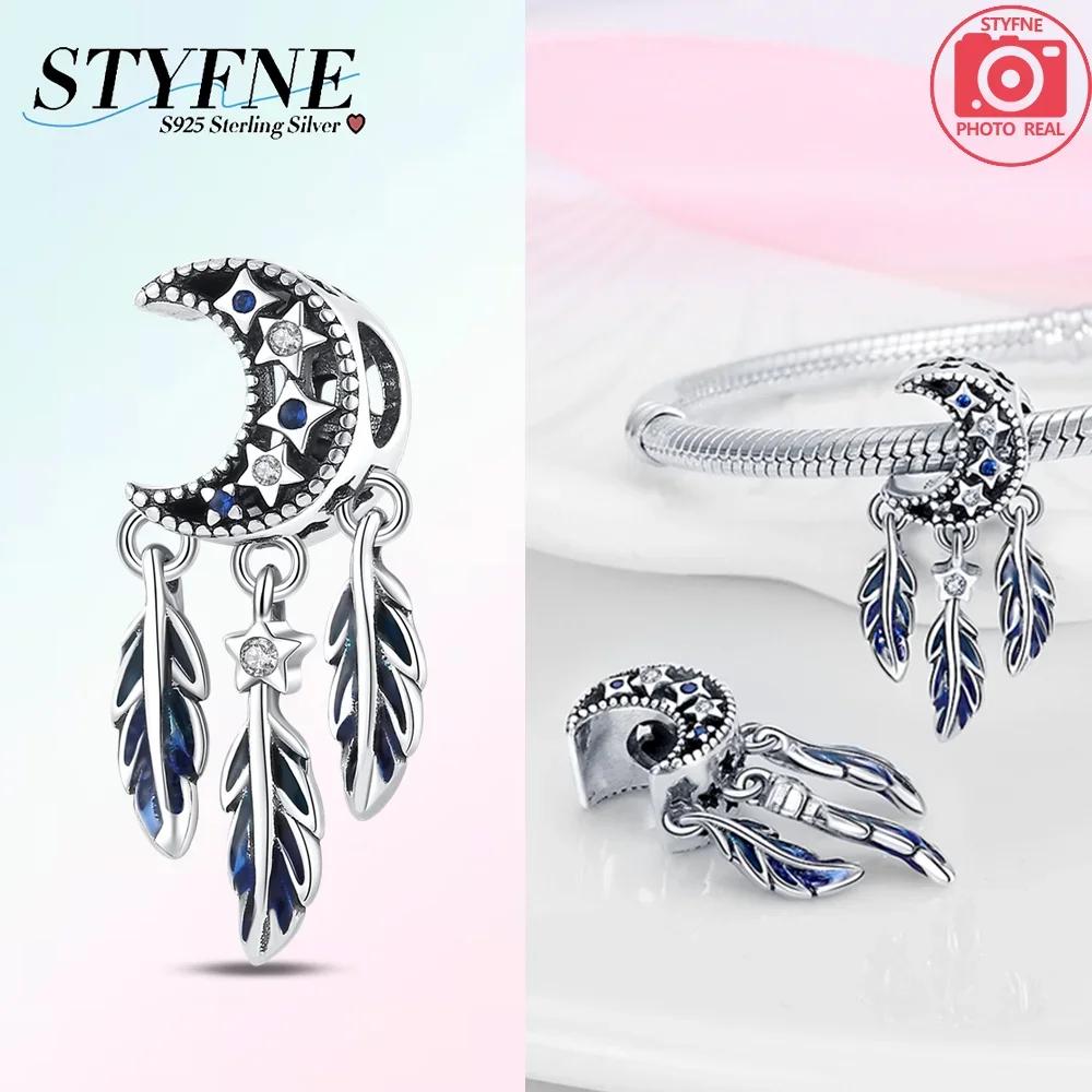 Charm Copper Original Dream Catcher Feather Pendant Purple Colorful Moon Design Bead Fit Bracelet Women Jewelry Diy