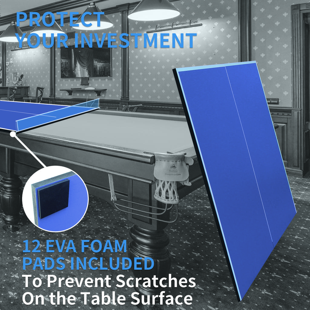 Table tennis table top, 243.84cm x 121.92cm, domestic use, foldable, portable, slip-resistant and wear-resistant, blue