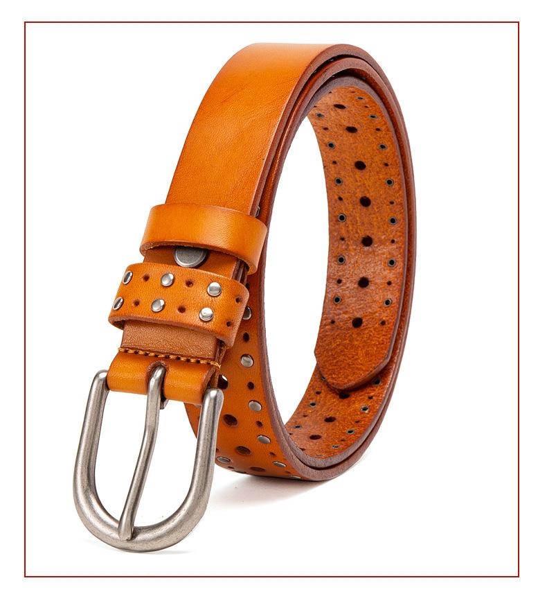 Belt Women'S First Layer Cowhide Rivets Punk Youth Denim Casual Leather Belt