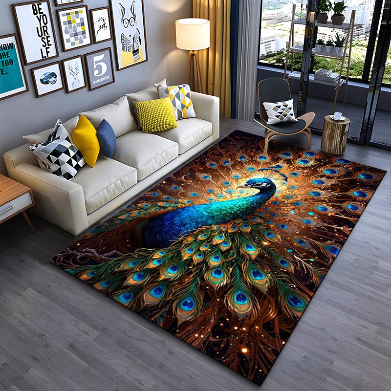

Luxurious Peacock Design Carpet with Vibrant Blue and Gold Colors Suitable for use as an anti-slip for living room bedroom sofas 40x60cm( 15x23in )