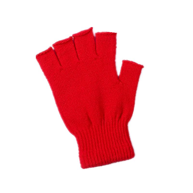 Autumn/Winter Warm Acrylic Knit Half-Finger Solid Color Office Gloves