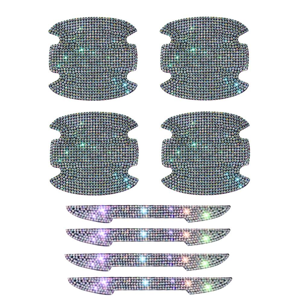 8PCS Universal Car Door Handle Sticker Decal Warning Diamond Auto Strip Driving Safety Bling Car Accessories for Girls Woman