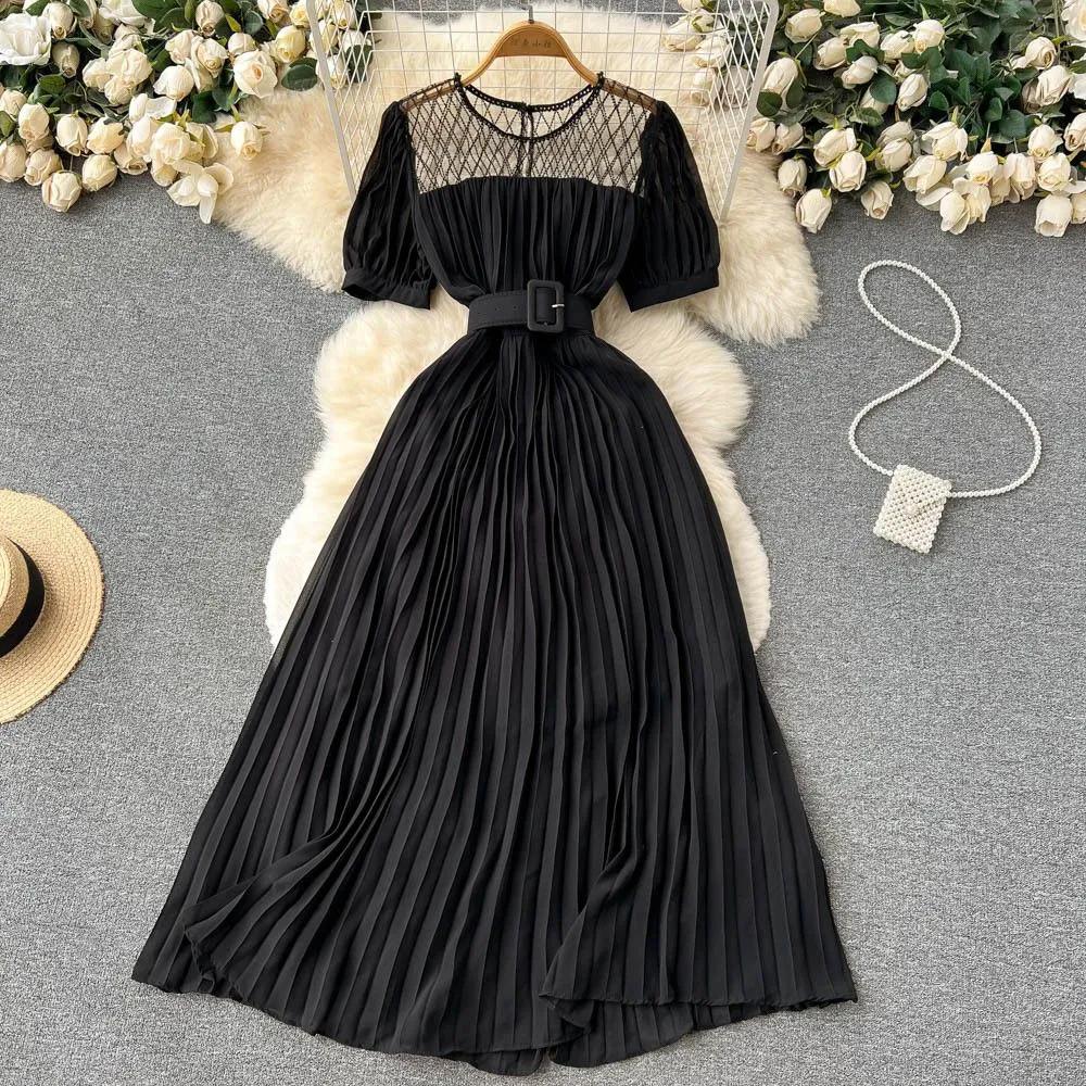 Женское летнее элегантное шифоновое платье с цветочным поясом — фото 4