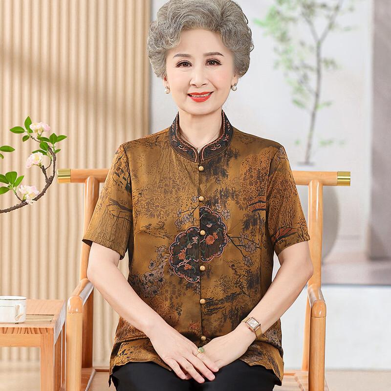 Elderly Women s Tang Style Printed Short Sleeve Shirt 4XL