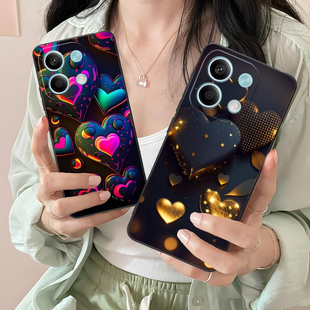 Y2K Glowing Hearts Mobile Phone Case for Xiaomi Redmi 15 14 13 12 A5 3 2 1 C Plus 4G 5G Colorful Printing Cover Cover Luxury