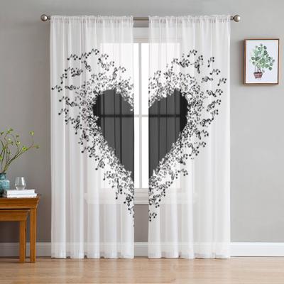 Tende in tulle con musica e cuore per la decorazione del soggiorno, tende in chiffon a velo moderne, tende trasparenti per la camera da letto