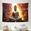 Golden Buddha Meditation Temple Light Flame Wall Tapestry Machine Washable All Season Decor Art Print Spiritual Zen Design Home