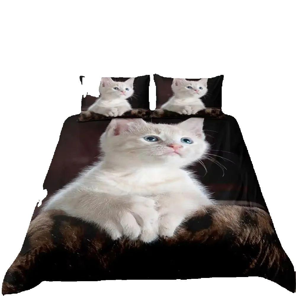 2026 Katzen Bettwäsche Set Haustier Katzen Muster Einzelbett Bettwäsche Set Niedliches Kätzchen Für Polyester Geheimnisvolle Schwarze Katze Kingsize Bettbezug