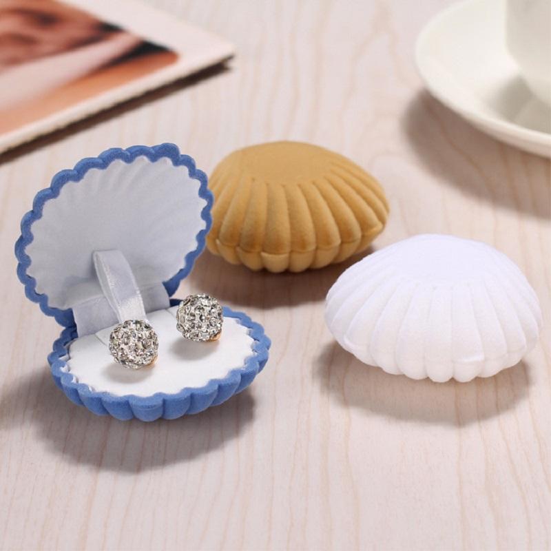 1 Stück Muschelform Samt Schmuckschatulle Hochzeit Verlobungsringbox für Ohrringe Halskette Armband Display Anhänger Geschenkbox Aufbewahrung