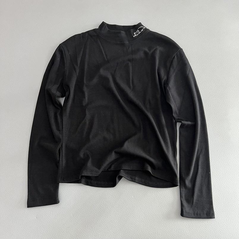 

Топ с длинными рукавами и вышивкой в виде котенка в форме сердца — женская повседневная рубашка на весну/осень Large чёрный