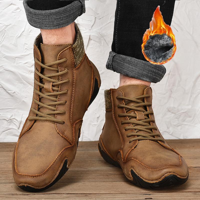 Winter Herren High-Top Freizeitschuhe Handgefertigt künstliches Plüsch Große Größe Gummi Weiche Sohle Autofahren Herrenschuhe