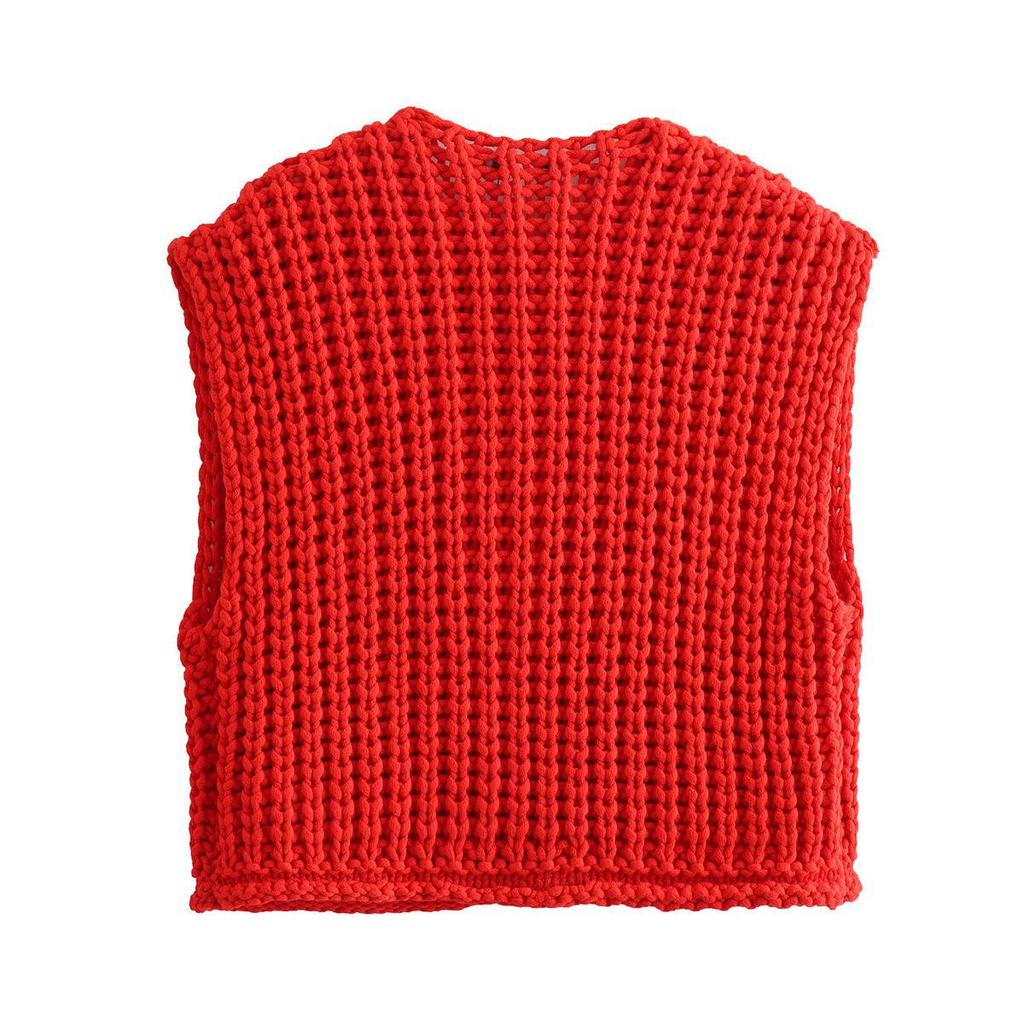 Women's V-Neck Chunky Knit Sleeveless Cardigan Vest - European & American Style, Autumn/Winter 2025