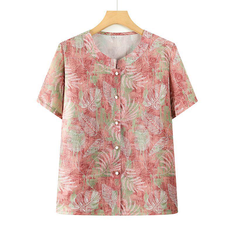 

Grandma s Plus Size Floral Short-Sleeved Shirt for Middle-Aged and Elderly Women 2XL (suggested 100-115 jin)