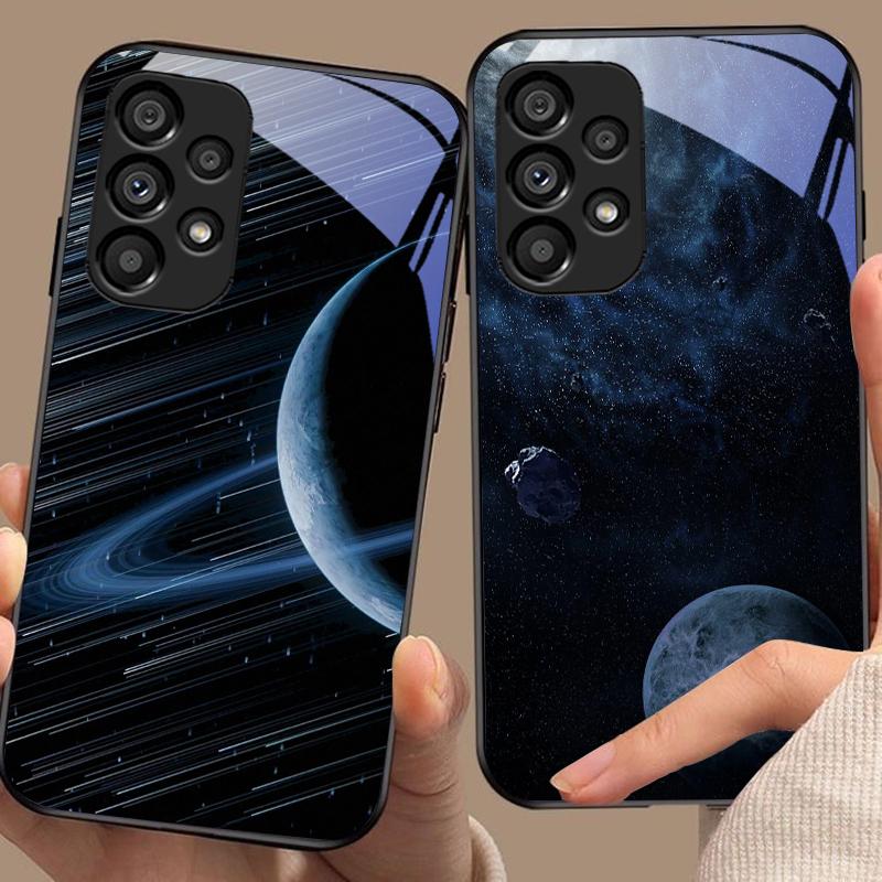 Space Planet For Samsung Galaxy S10 20 Plus 21 FE 22 23 24 FE 25 Ultra Black Tempered Glass Phone Case Hard Shell