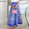 ZANZEA Women Casual Back Elastic Waist Loose Print Long Skirts