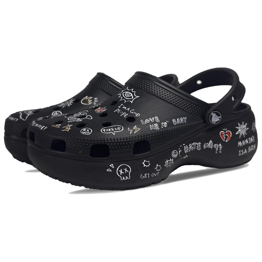 Crocs Classic Platform Clog Eight Rhapsody Graffiti Manifesto Hand-painted Graffiti Fashion Versatile Hole Shoes Women Black
