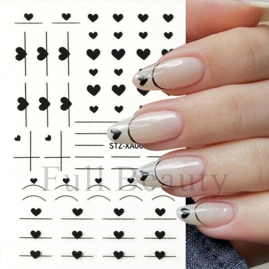 Nail Art Stickers Ins Valentine's Day Black Spades Love Line French Smile Adhesive Nail Stickers