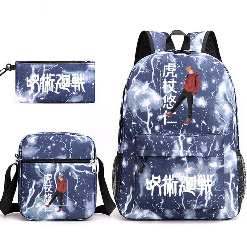 Large Capacity Schoolbag with Shoulder Strap; Student Three-piece Pencil Case Set