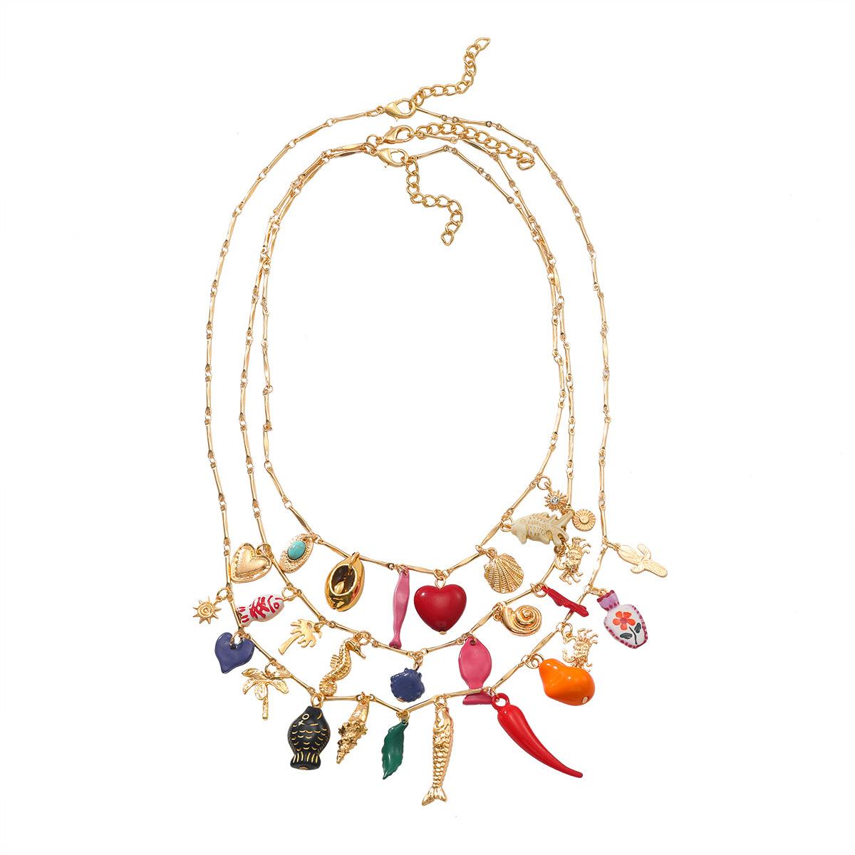 

ZAA Личность Неправильный Металл Многослойное Сердце Перец Чили Рыба Подвеска Ожерелья для Женщин Винтаж Заявление Циркон Подарки