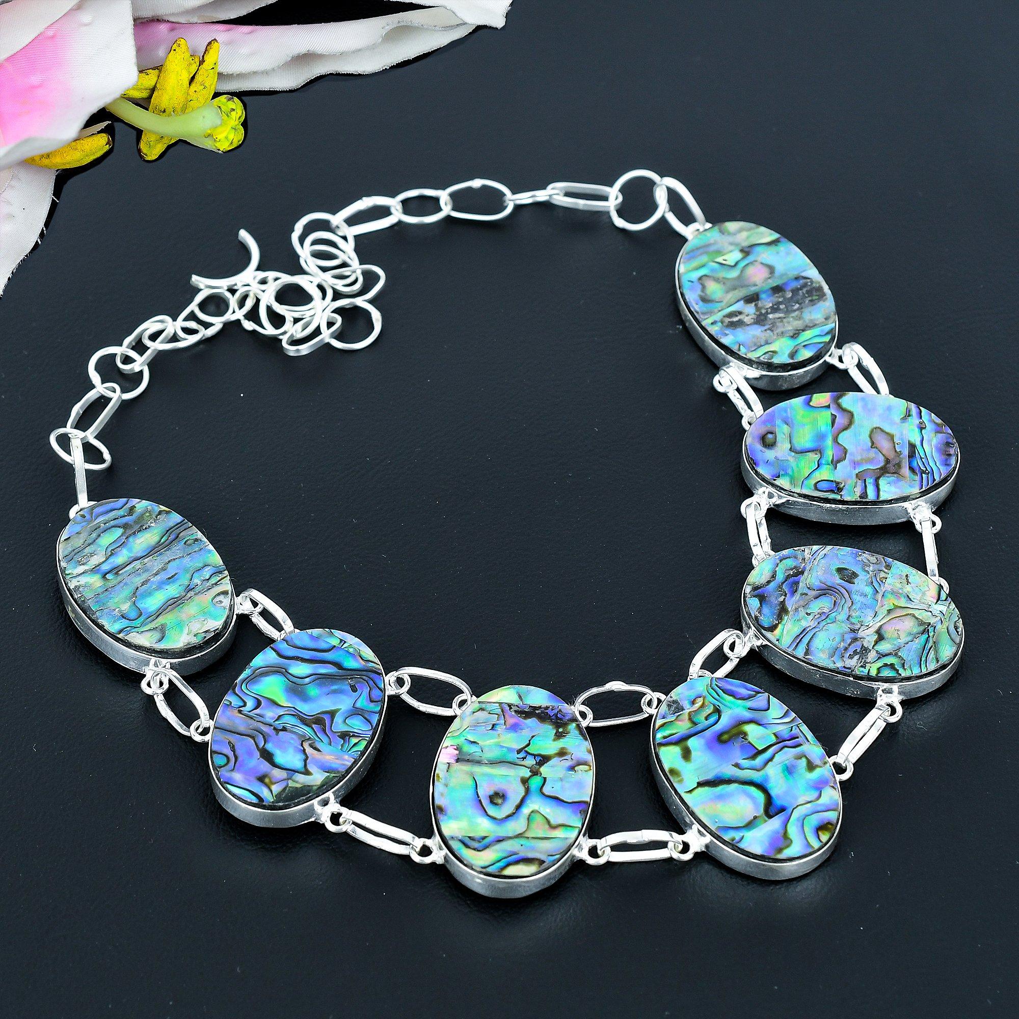 

Abalone Shell Gemstone Handmade 925 Sterling Silver Jewelry Necklace 18 KG-1969