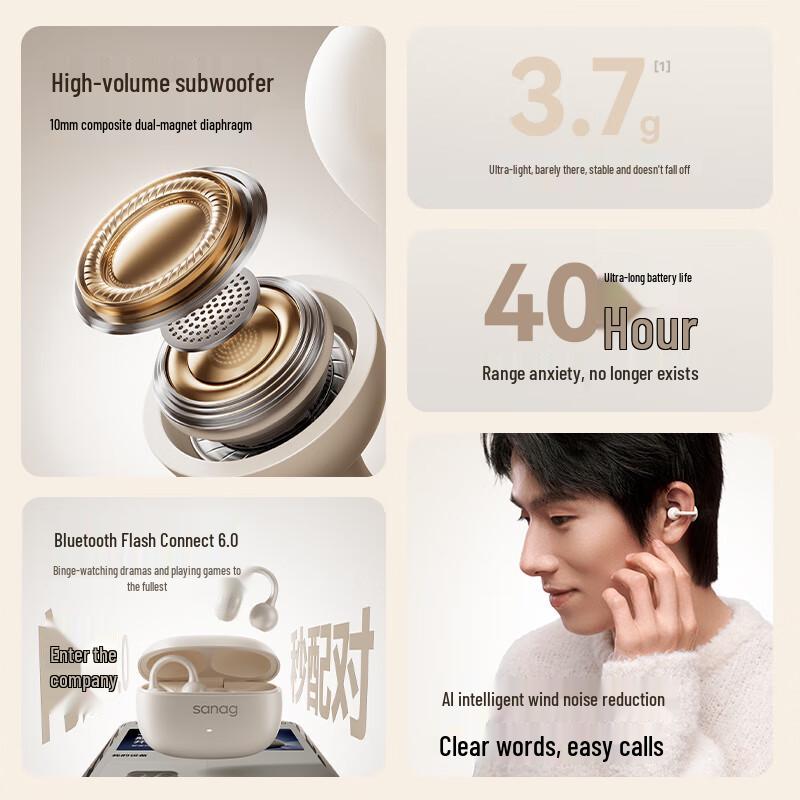 SANAG Z37 Ear-Clip Bone Conduction Concept Wireless Bluetooth Sport Earbuds