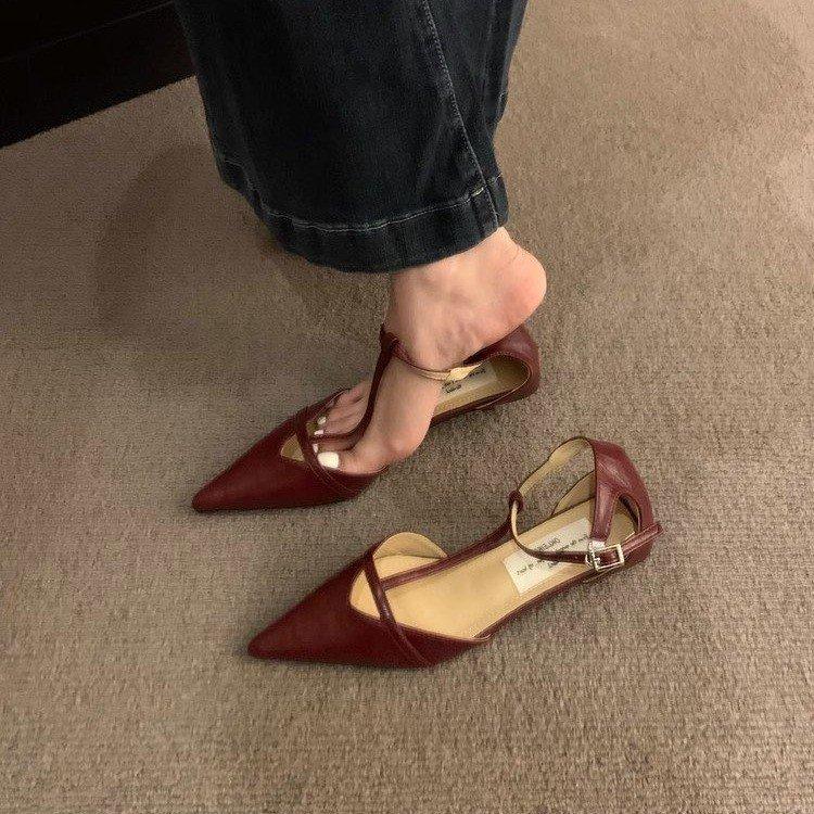 

[Youshilai] Нишевый дизайн, туфли-лодочки на остром каблуке «котенок», женские 2025 лето, новая модная темпераментная универсальная одинарная обувь 40 бордовый